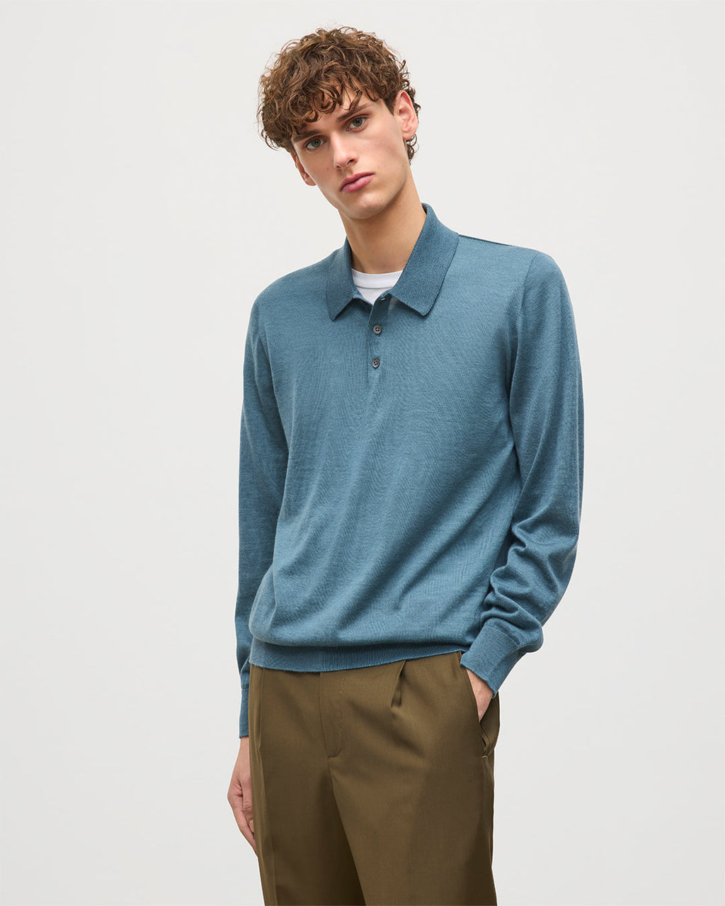 Fin Blue Superfine Cashmere Polo Shirt