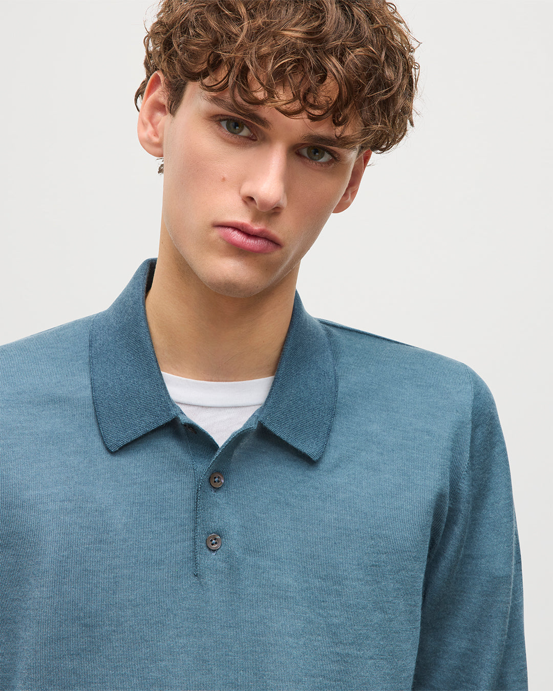 Fin Blue Superfine Cashmere Polo Shirt