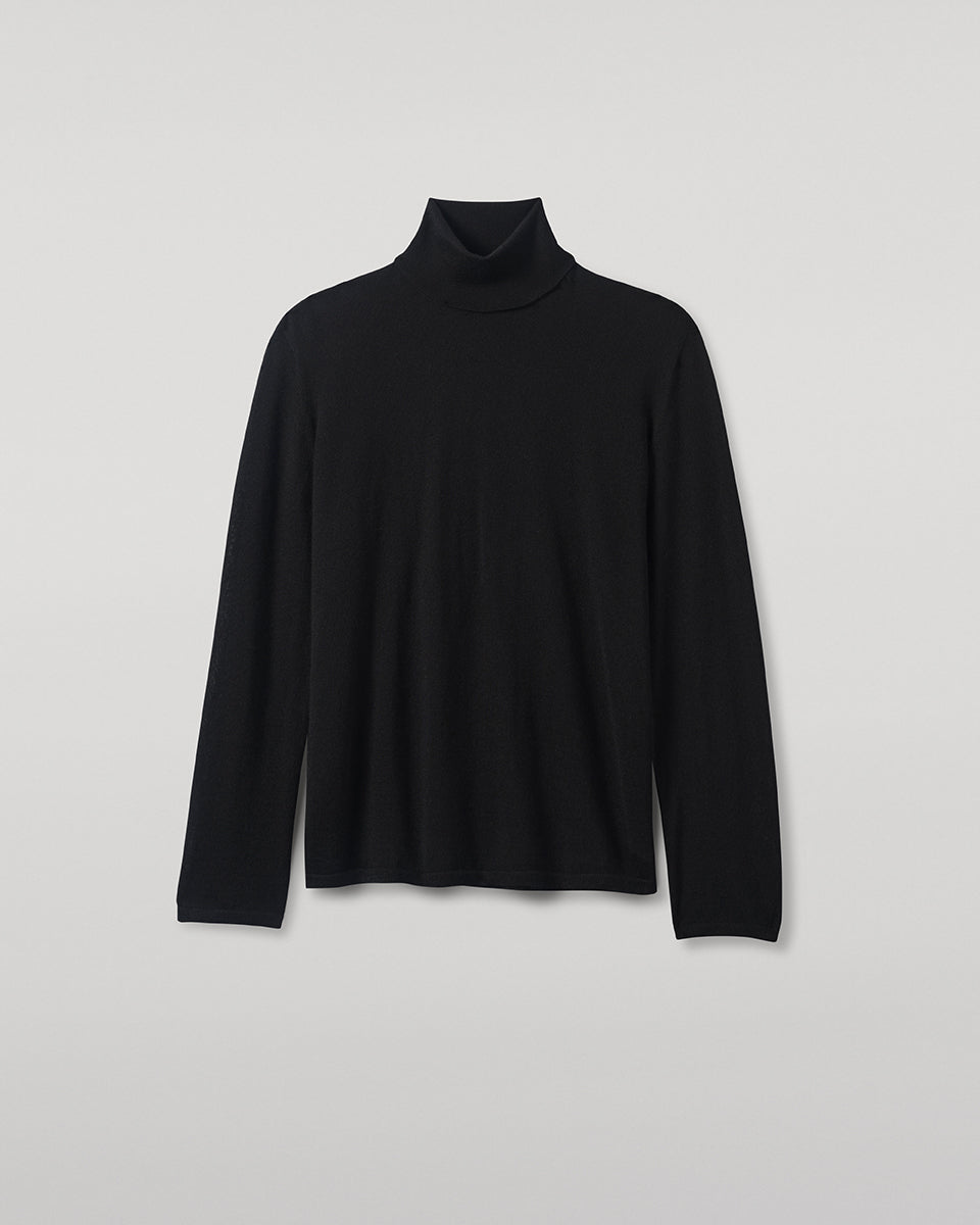 Superfine Cashmere Black Roll Neck Jumper