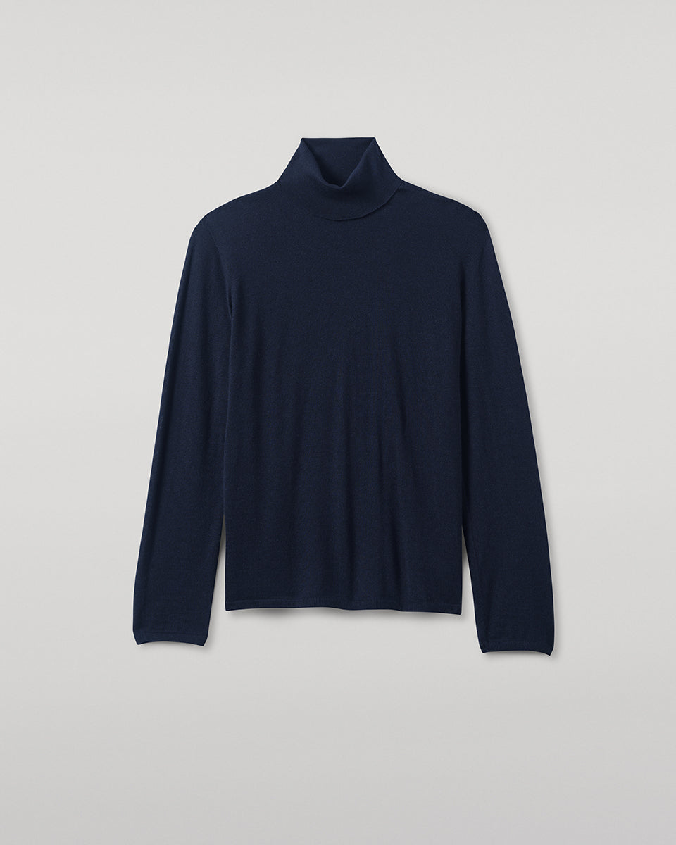 Superfine Cashmere Dark Navy Roll Neck Jumper