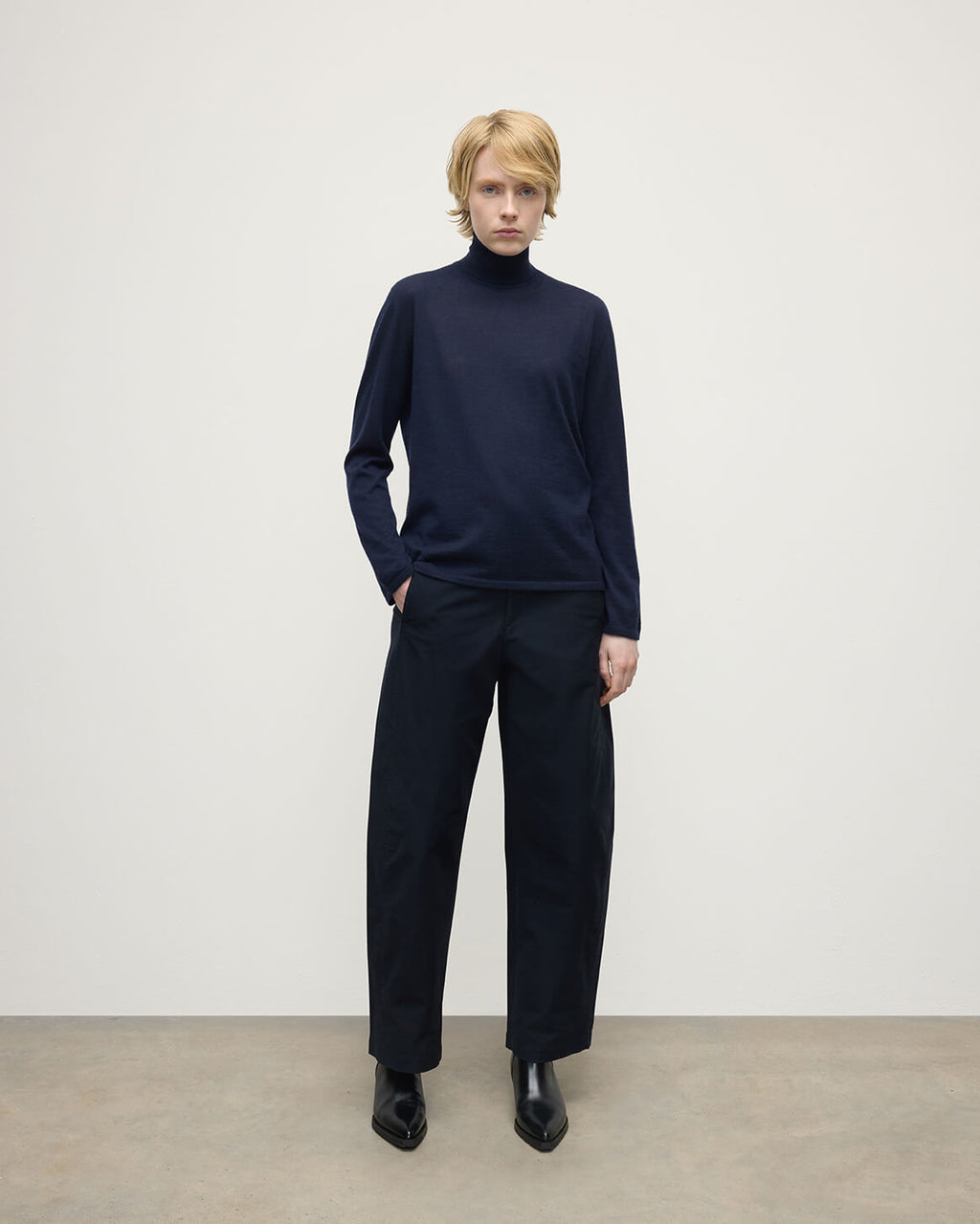 Superfine Cashmere Dark Navy Roll Neck Jumper