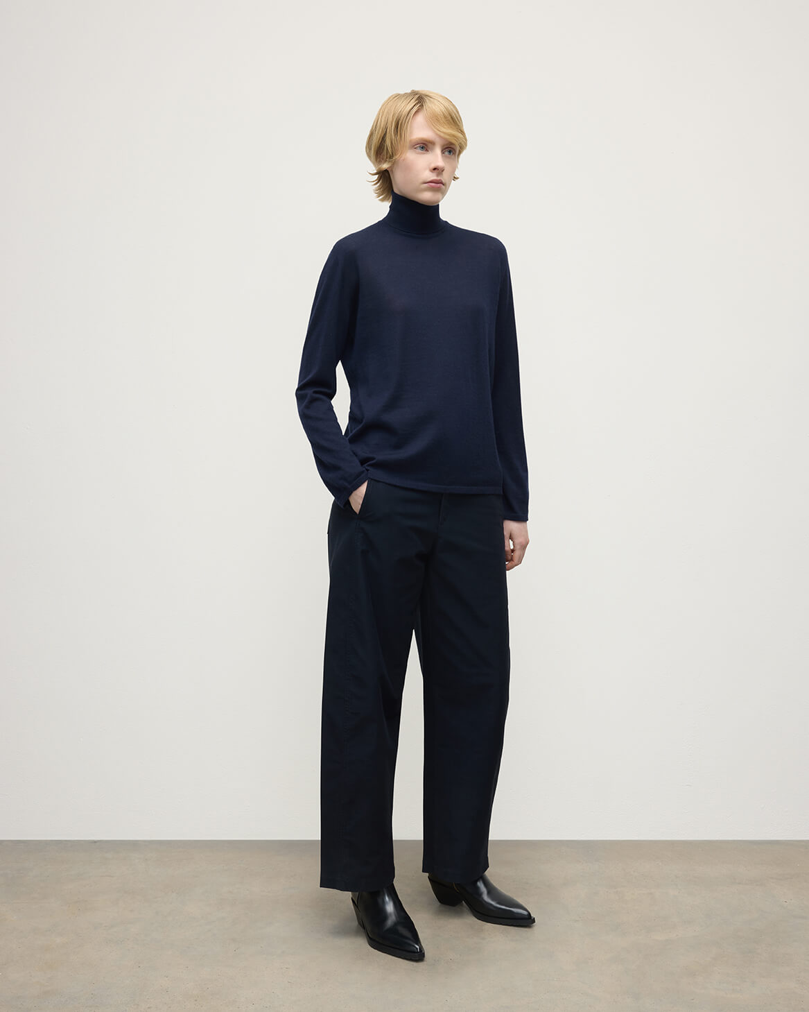 Superfine Cashmere Dark Navy Roll Neck Jumper