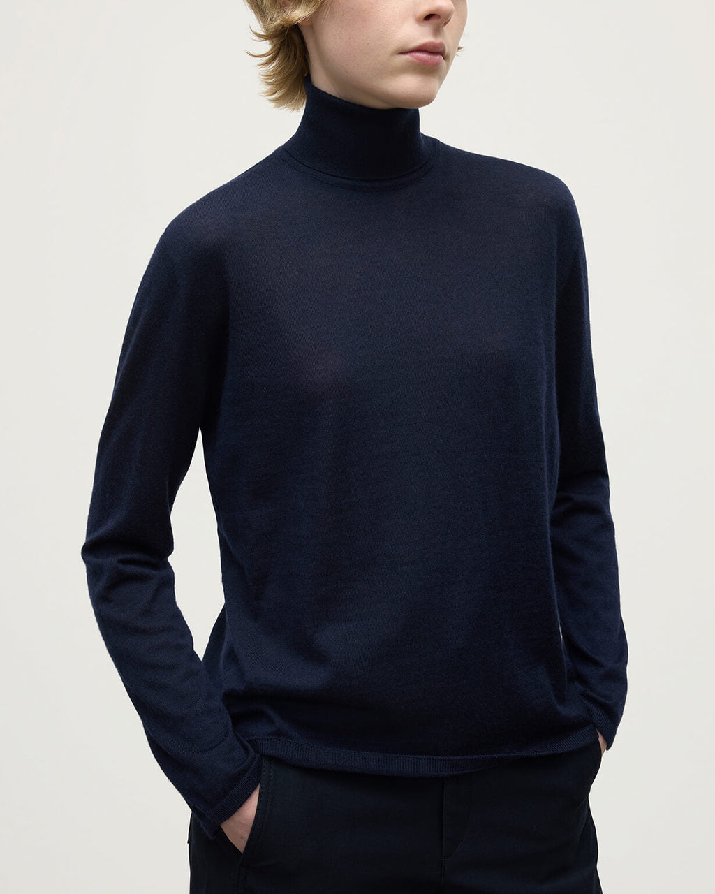 Superfine Cashmere Dark Navy Roll Neck Jumper