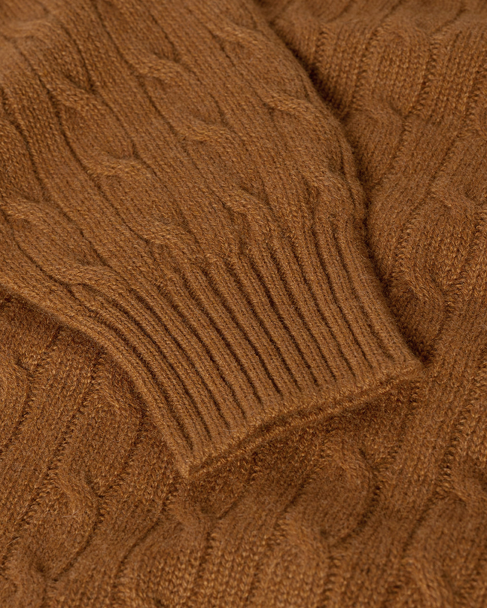 Cable Knit Dark Camel Cashmere Jumper
