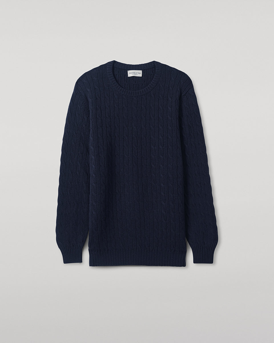 Cable Knit Dark Navy Cashmere Jumper