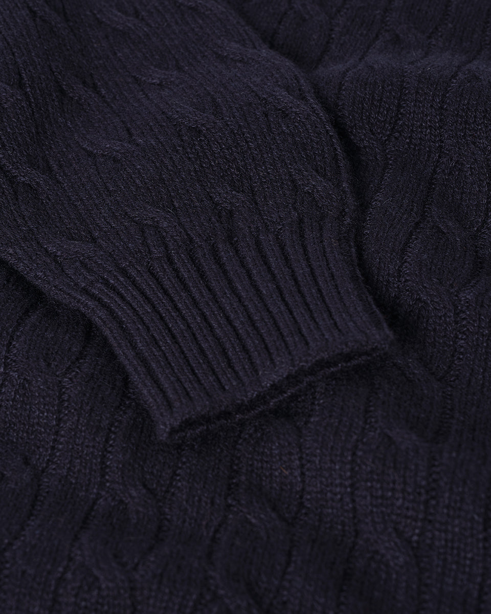 Cable Knit Dark Navy Cashmere Jumper