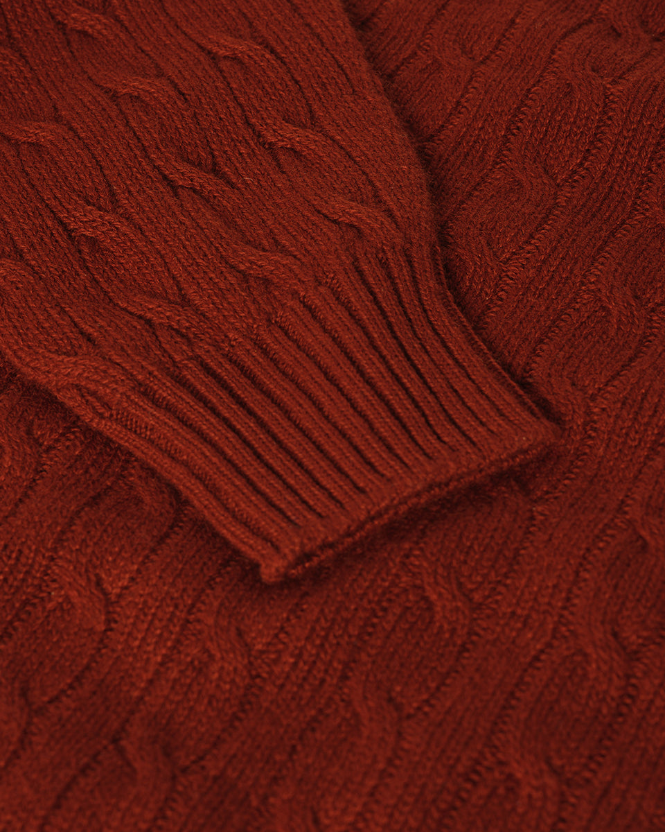 Cable Knit Dark Red Cashmere Jumper