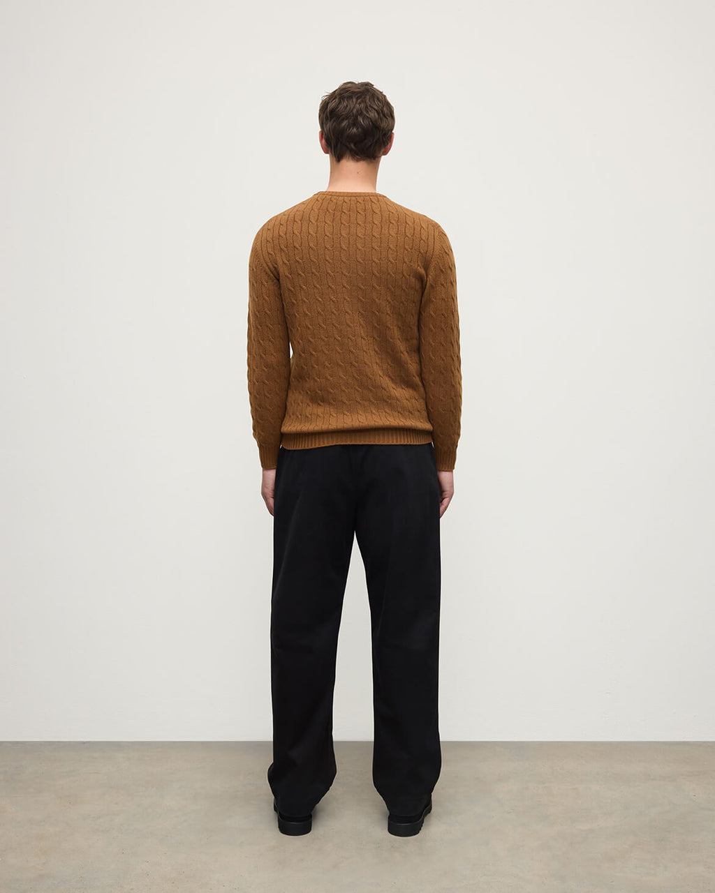 Cable Knit Dark Camel Cashmere Jumper