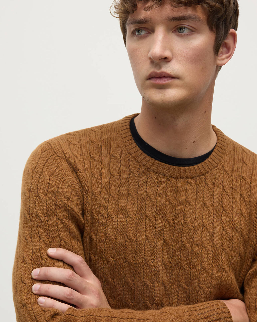 Cable Knit Dark Camel Cashmere Jumper