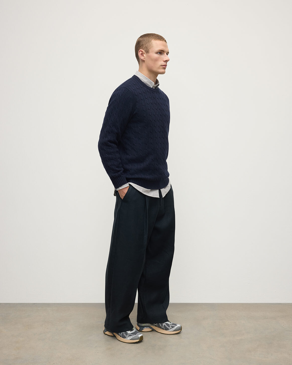 Cable Knit Dark Navy Cashmere Jumper