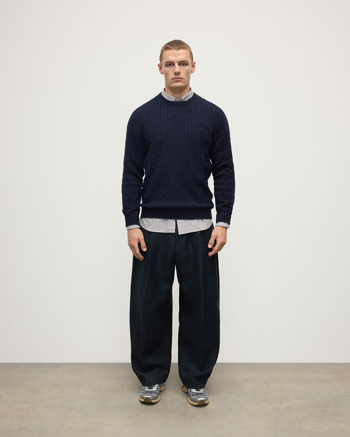 Cable Knit Dark Navy Cashmere Jumper