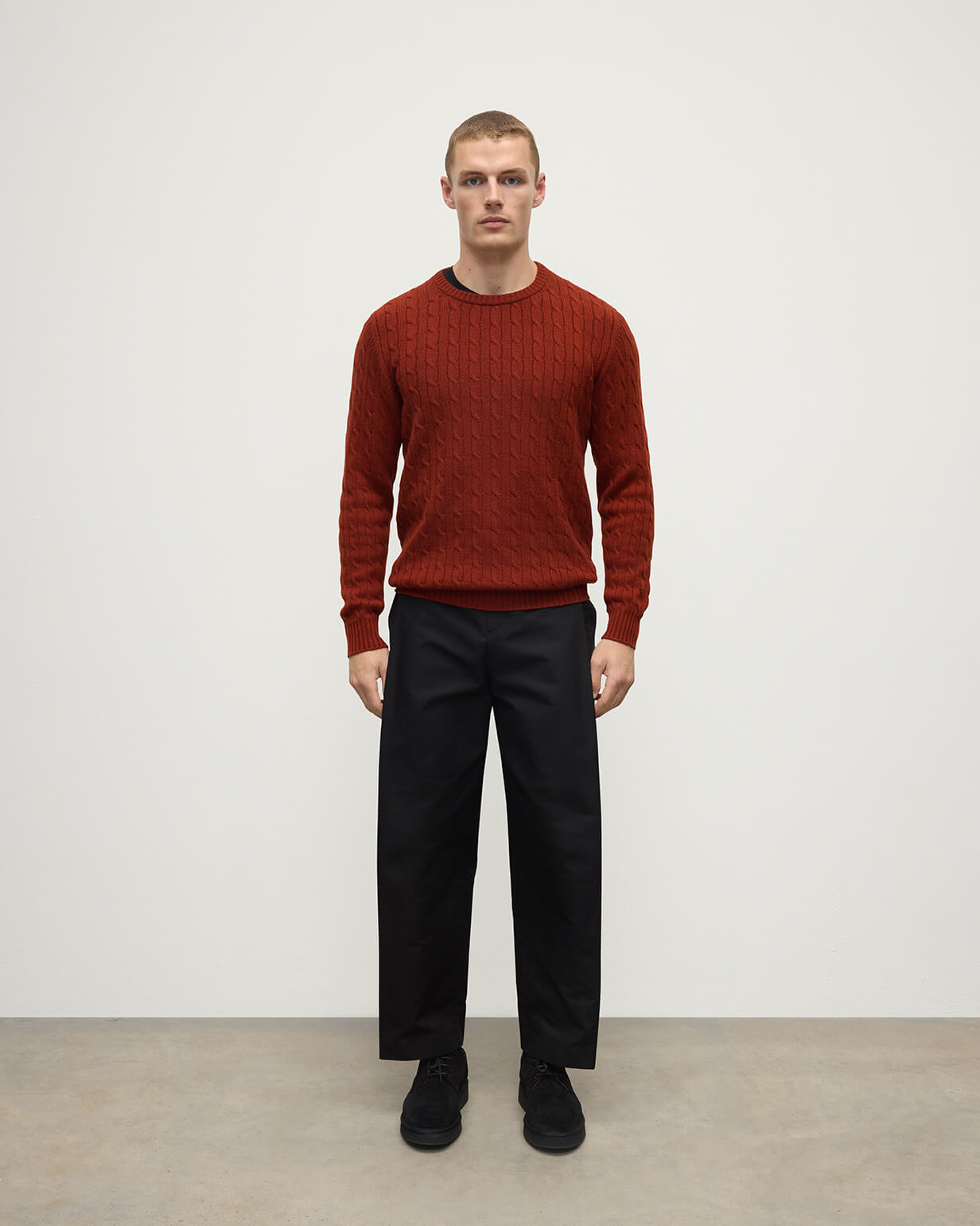Cable Knit Dark Red Cashmere Jumper
