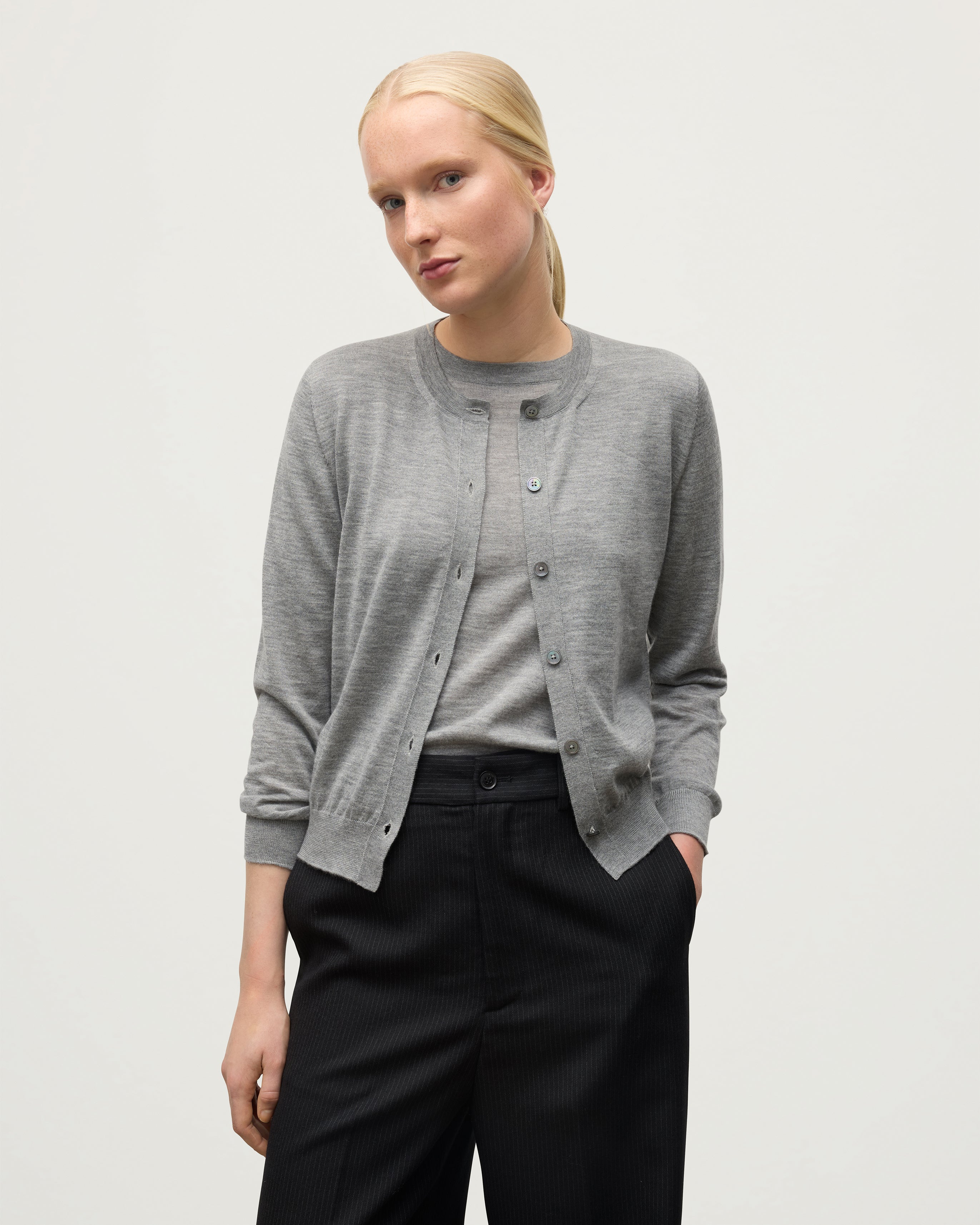 Honor Grey Superfine Cashmere Cardigan