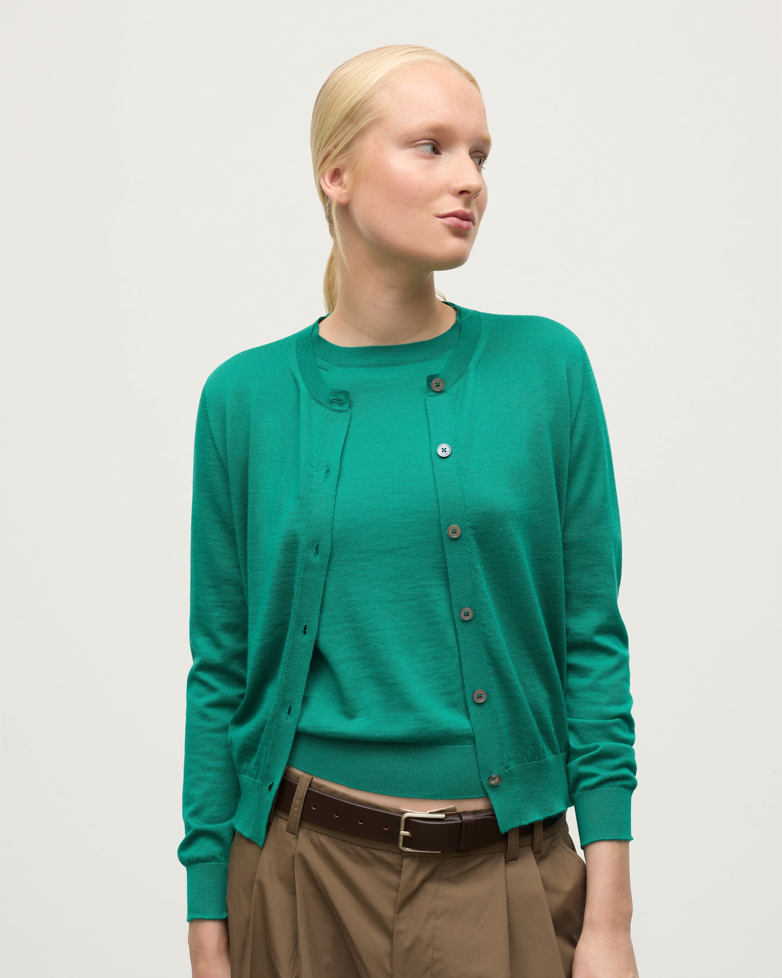 Honor Bright Green Superfine Cashmere Cardigan