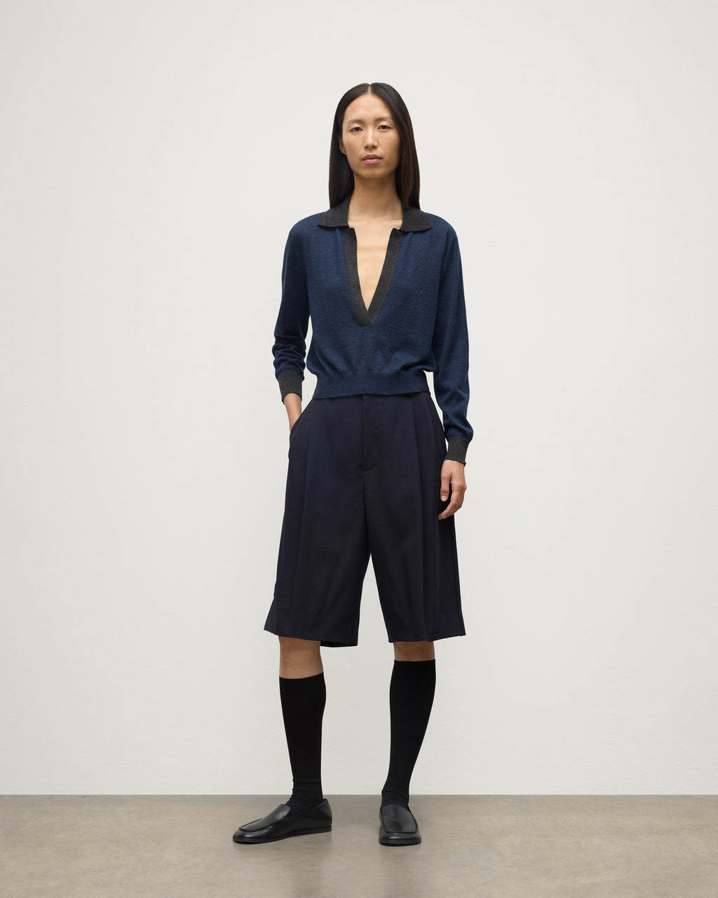 Dee Navy & Grey Superfine Cashmere Polo Shirt