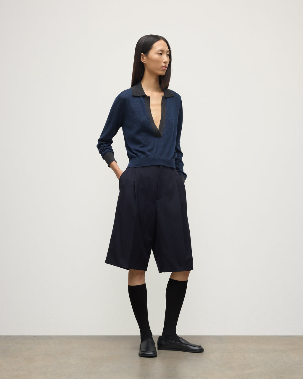 Dee Navy & Grey Superfine Cashmere Polo Shirt