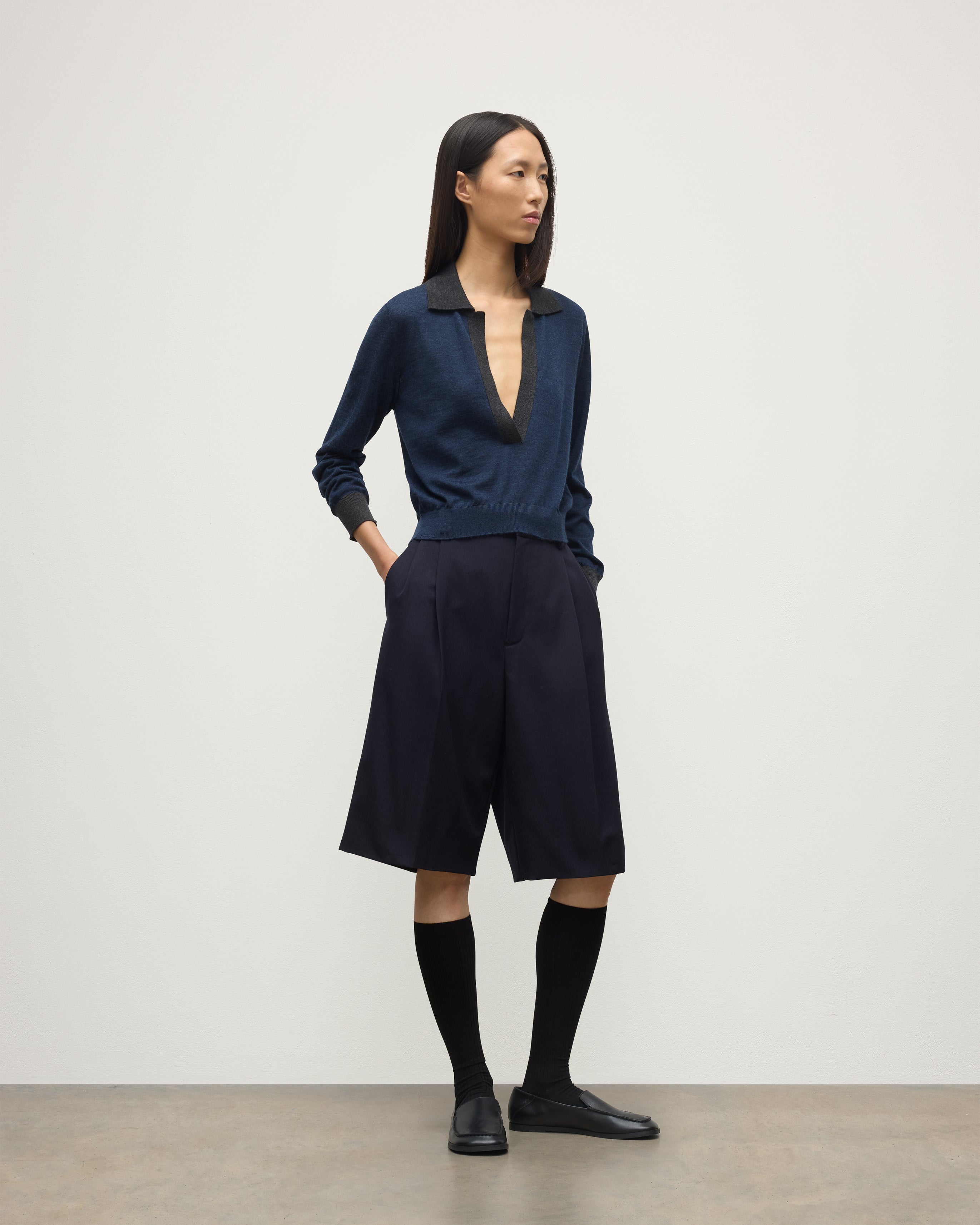 Dee Navy & Grey Superfine Cashmere Polo Shirt
