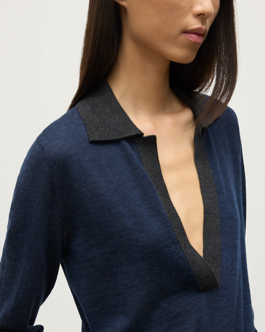 Dee Navy & Grey Superfine Cashmere Polo Shirt