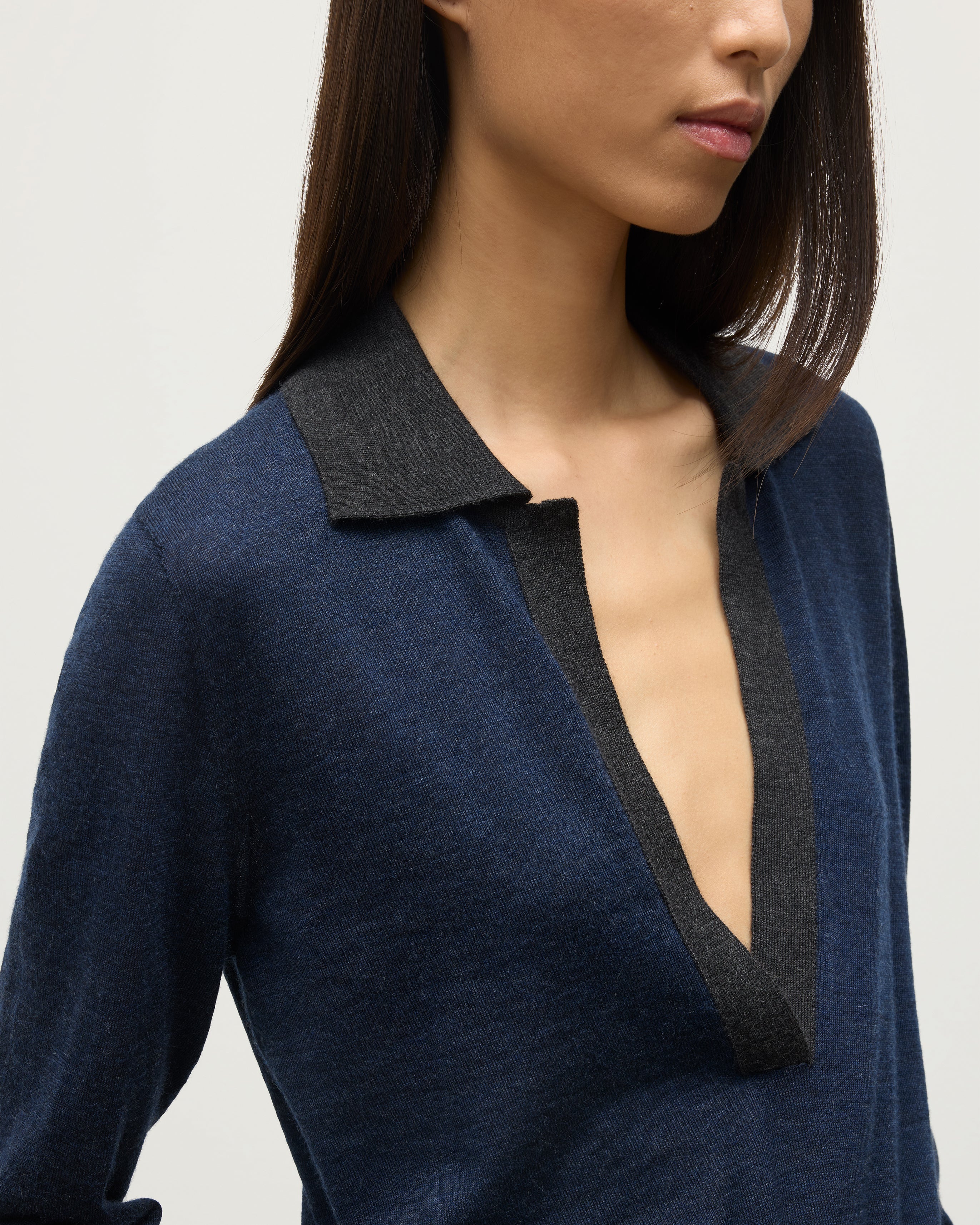 Dee Navy & Grey Superfine Cashmere Polo Shirt