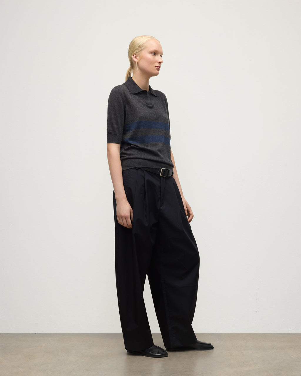 Coira Charcoal & Navy Superfine Cashmere Polo Shirt
