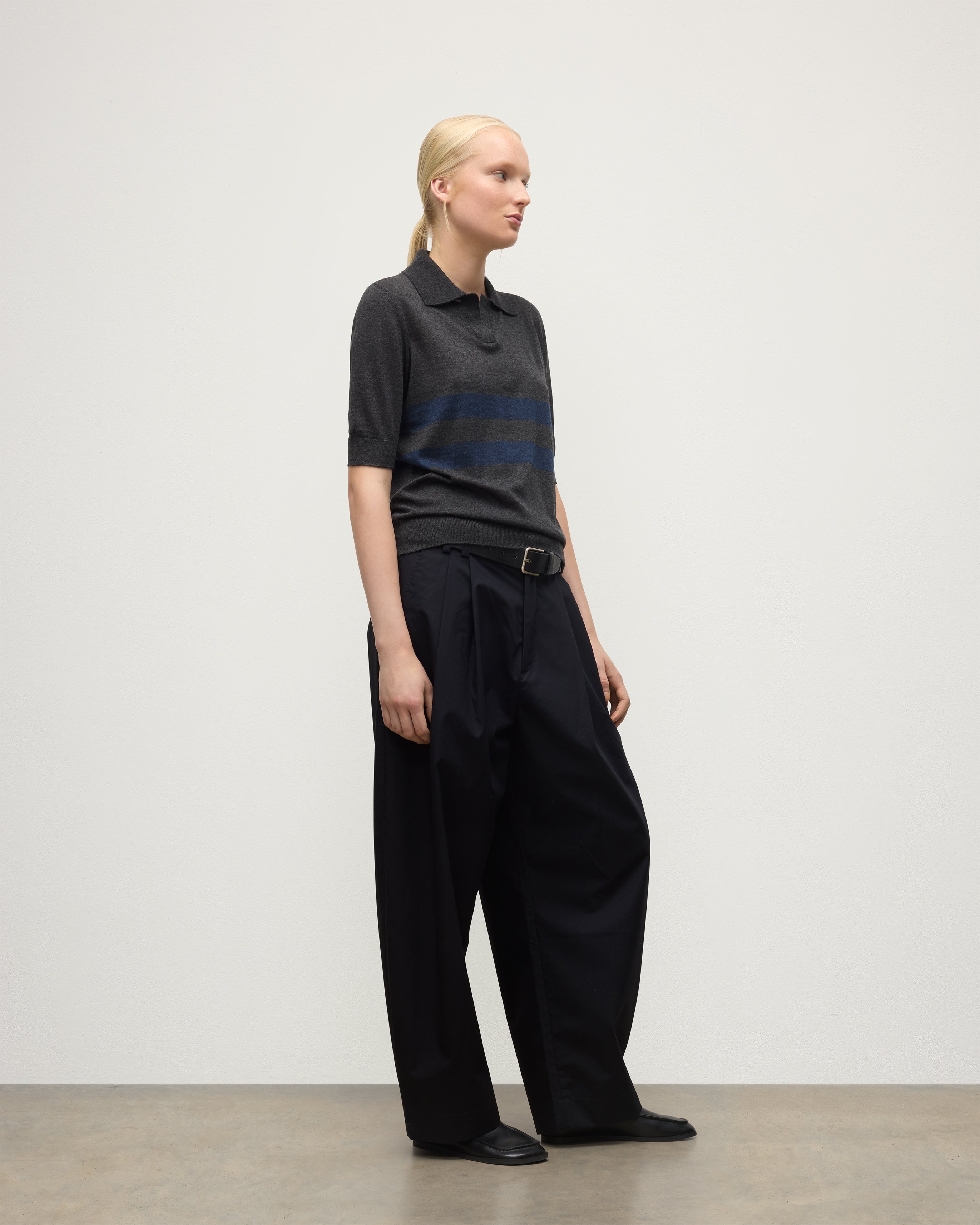 Coira Charcoal & Navy Superfine Cashmere Polo Shirt