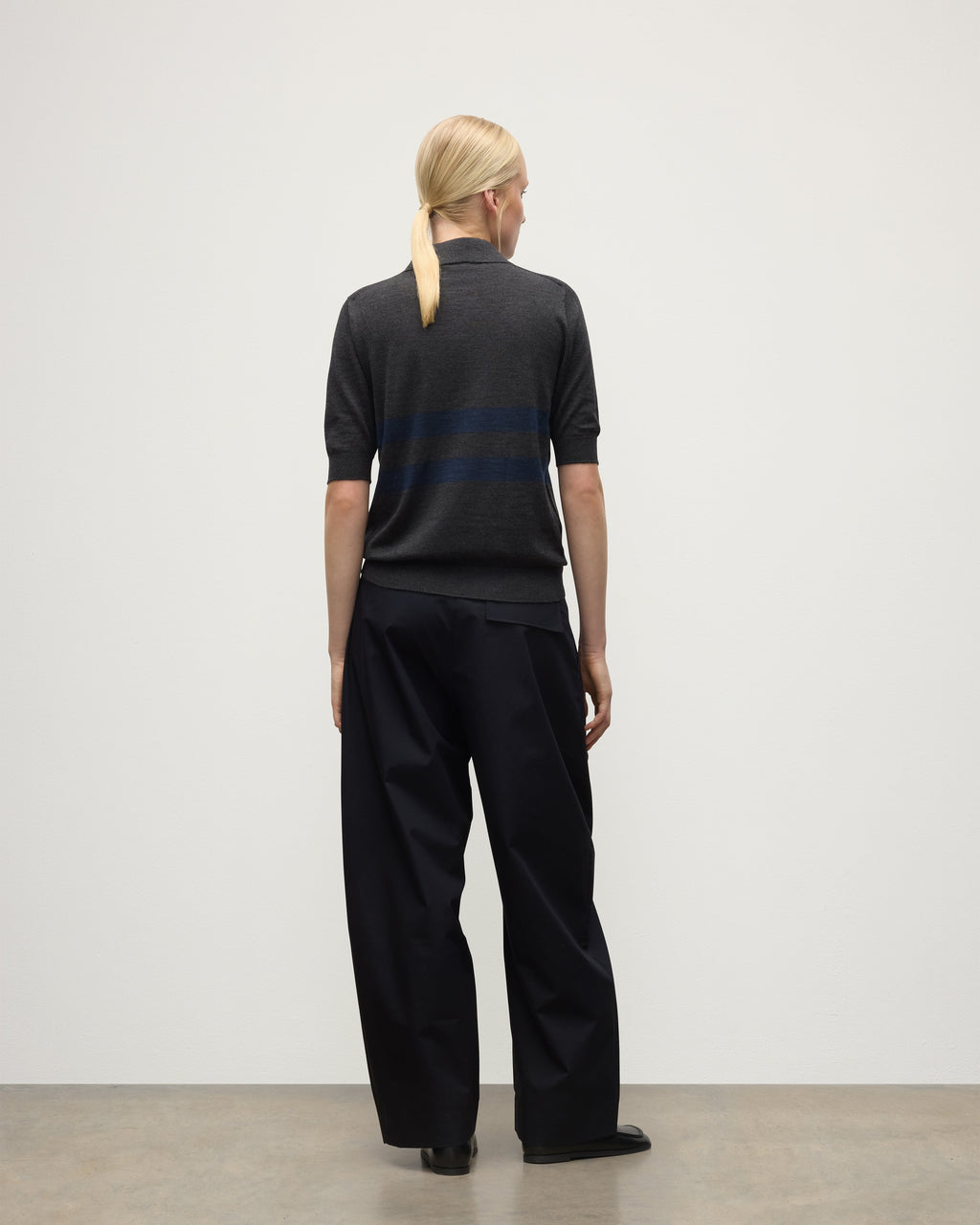 Coira Charcoal & Navy Superfine Cashmere Polo Shirt