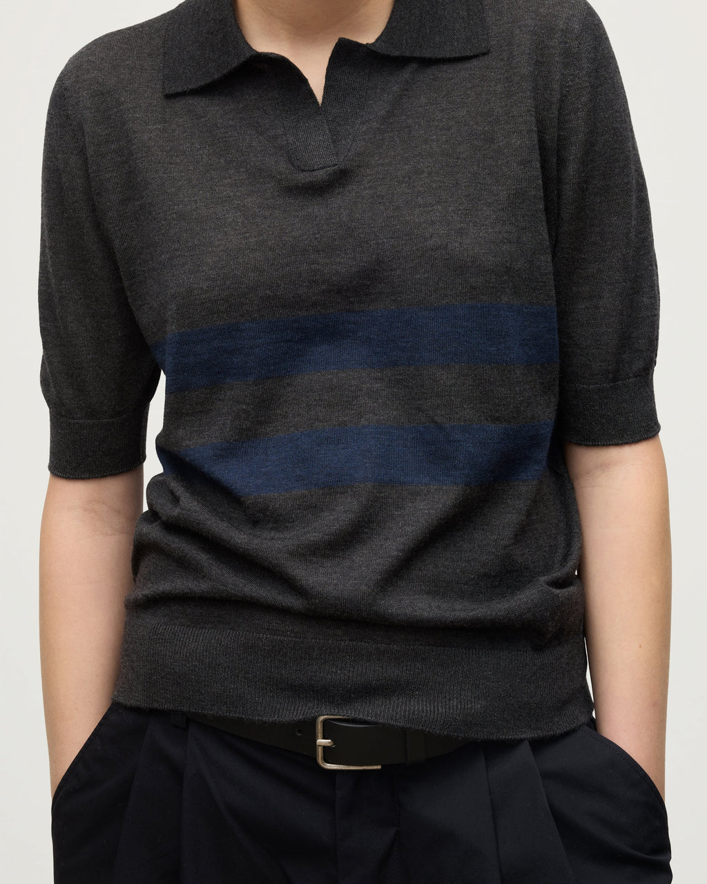 Coira Charcoal & Navy Superfine Cashmere Polo Shirt