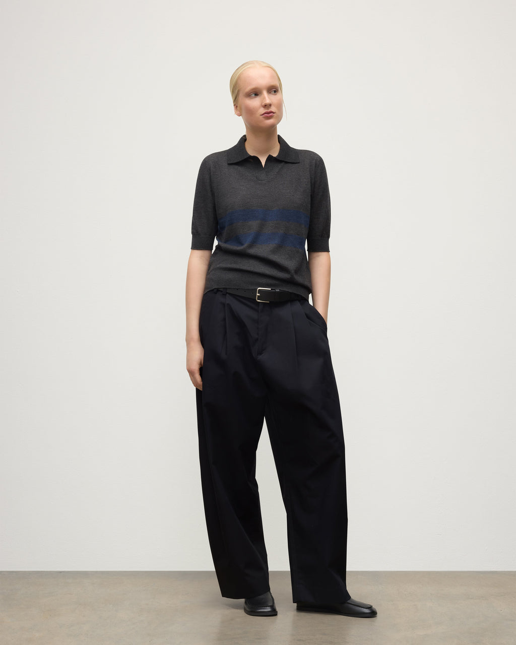 Coira Charcoal & Navy Superfine Cashmere Polo Shirt