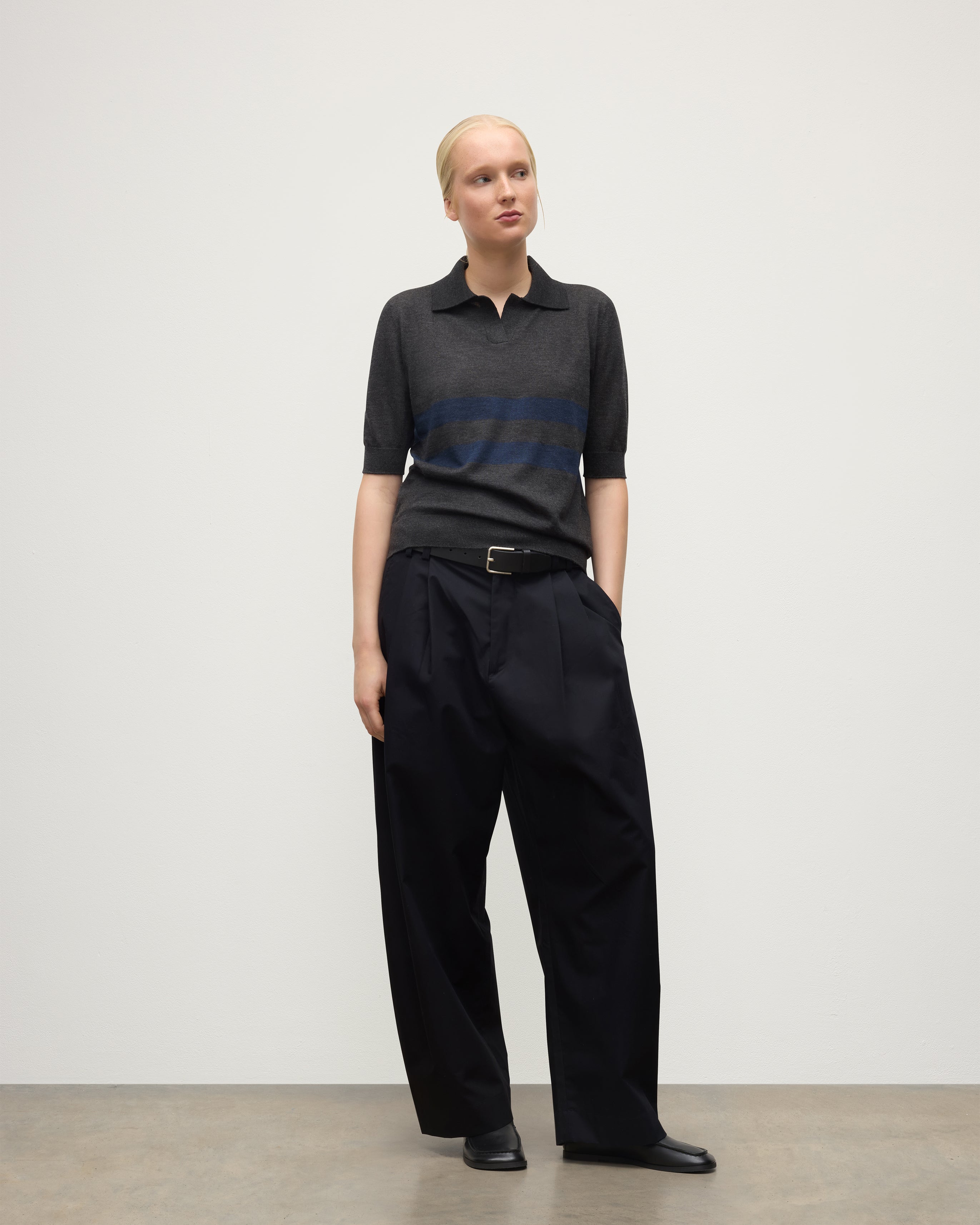 Coira Charcoal & Navy Superfine Cashmere Polo Shirt