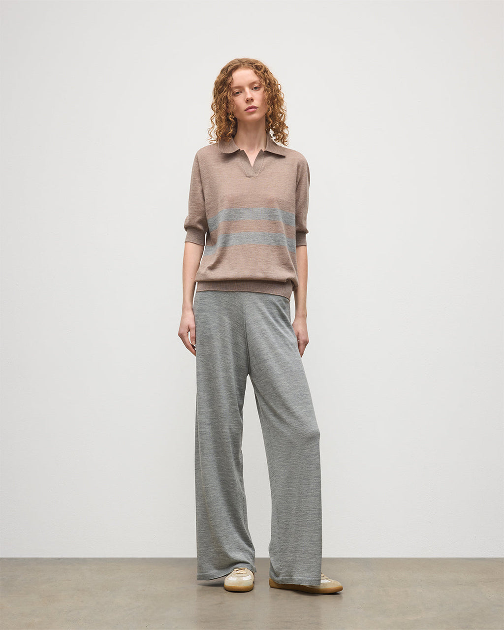 Coira Brown & Grey Superfine Cashmere Polo Shirt