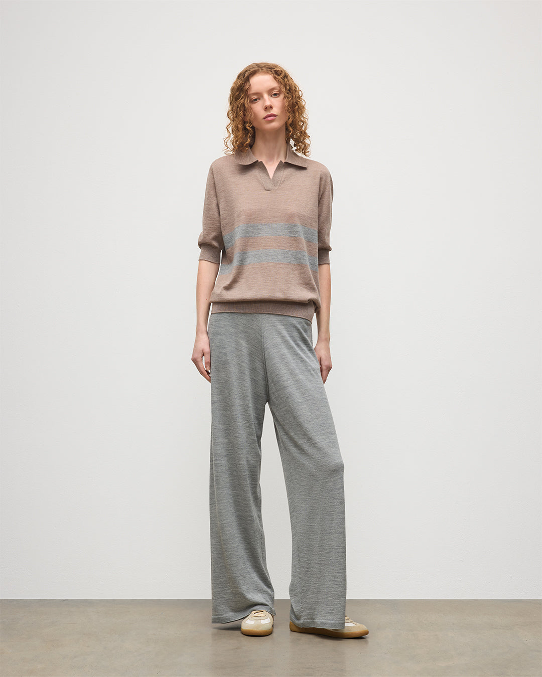 Coira Brown & Grey Superfine Cashmere Polo Shirt