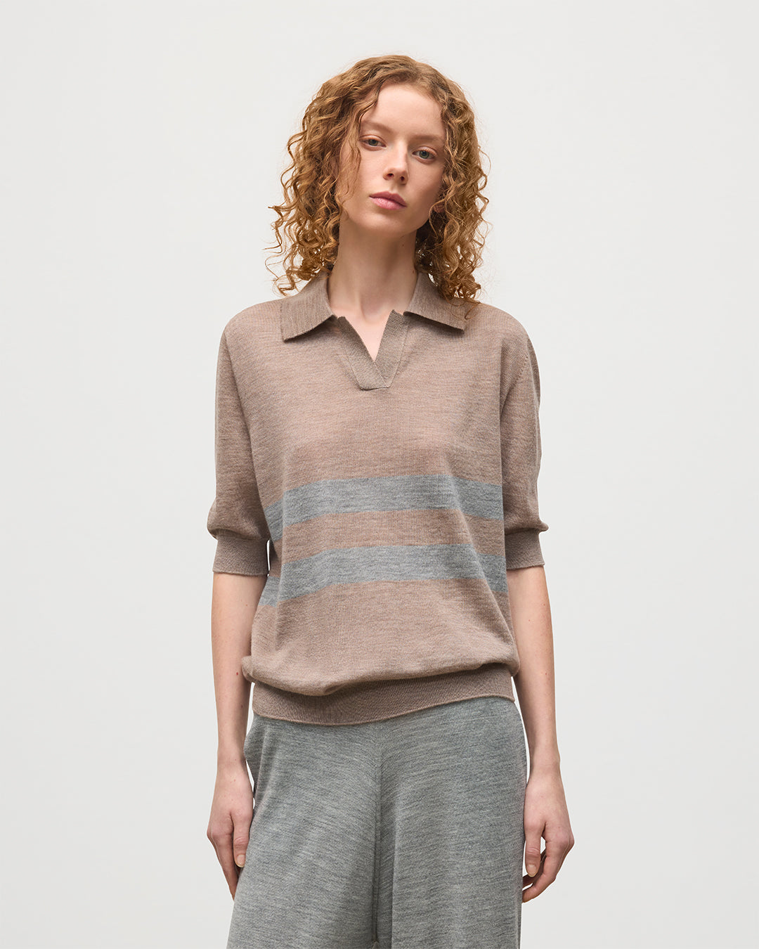 Coira Brown & Grey Superfine Cashmere Polo Shirt