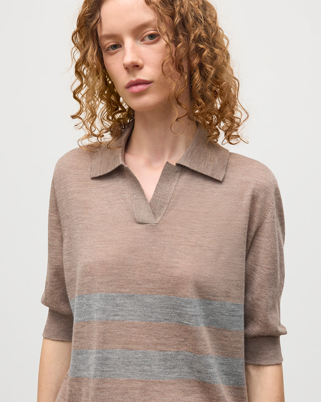 Coira Brown & Grey Superfine Cashmere Polo Shirt