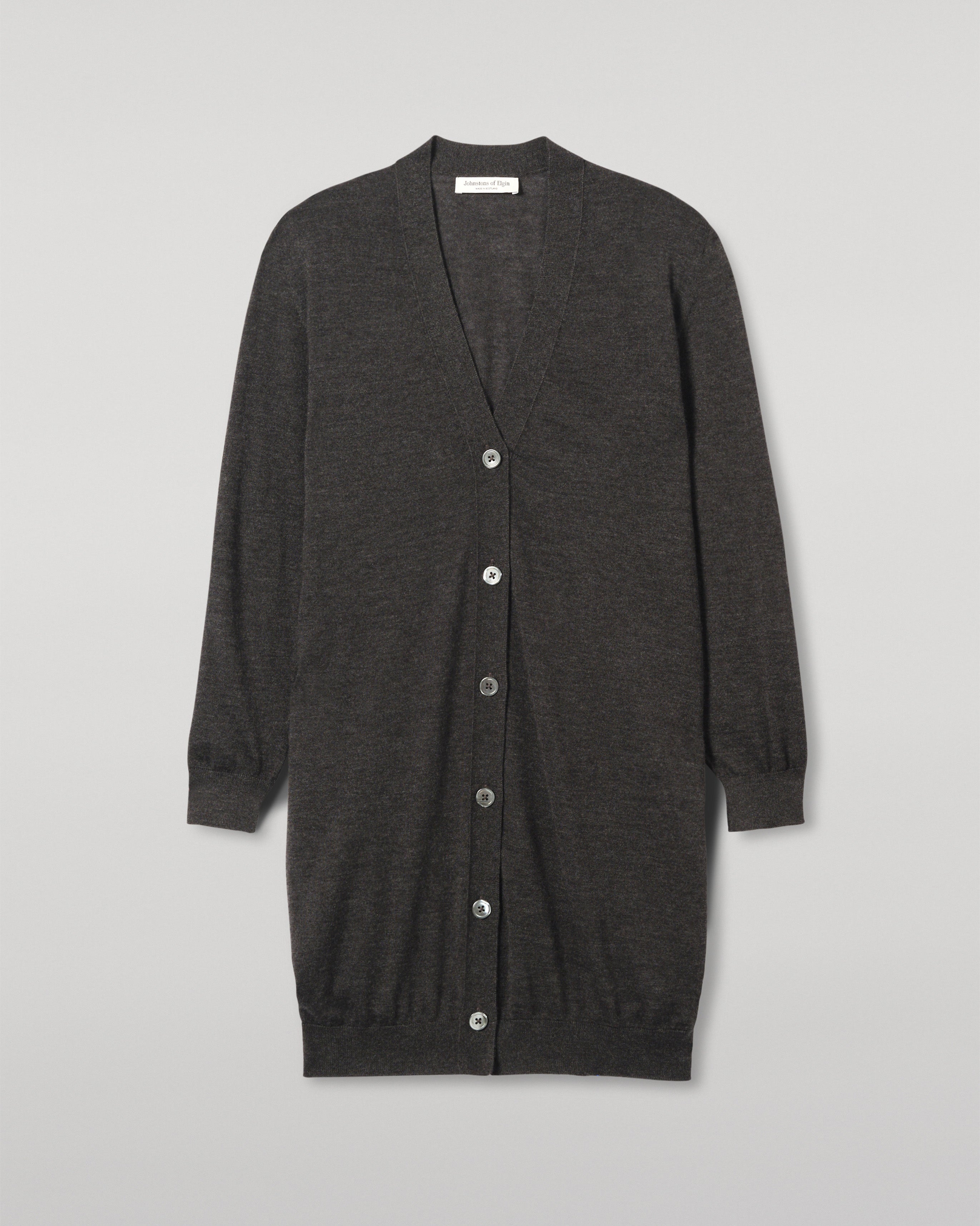 Elise Dark Grey Long Superfine Cashmere Cardigan