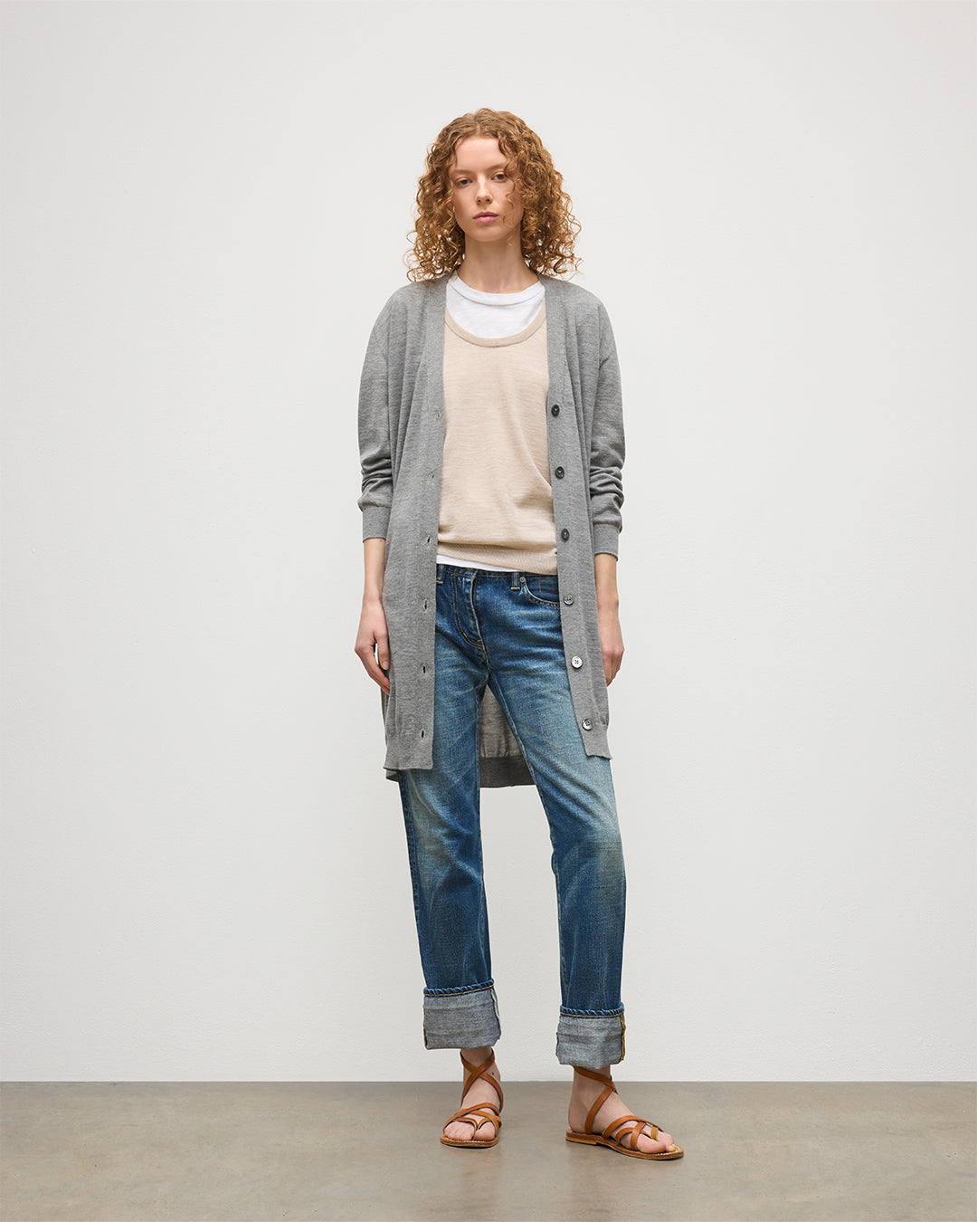 Elise Grey Long Superfine Cashmere Cardigan