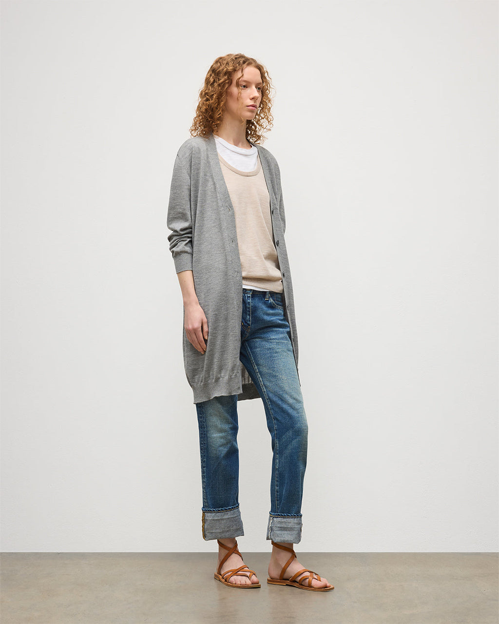 Elise Grey Long Superfine Cashmere Cardigan