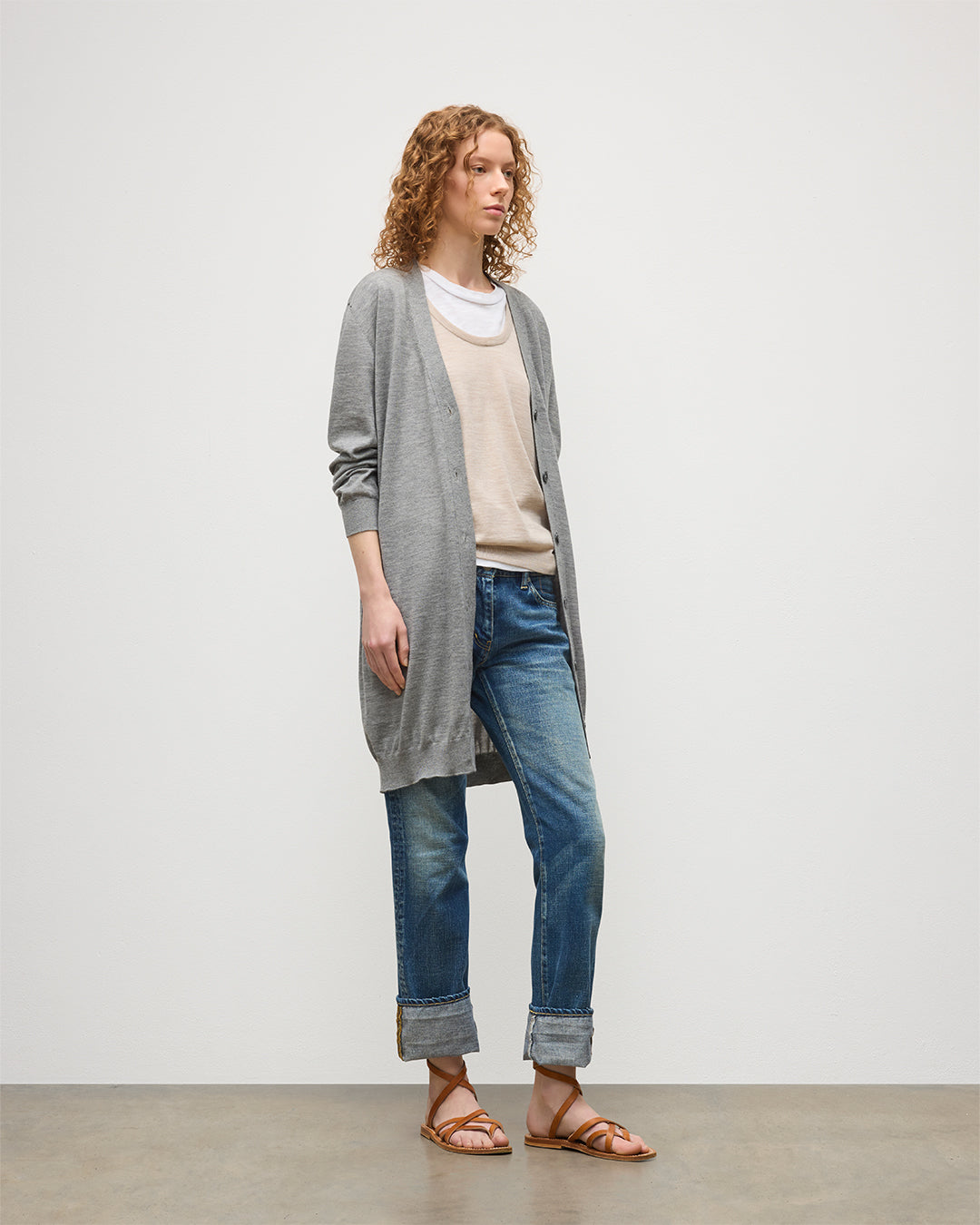 Elise Grey Long Superfine Cashmere Cardigan