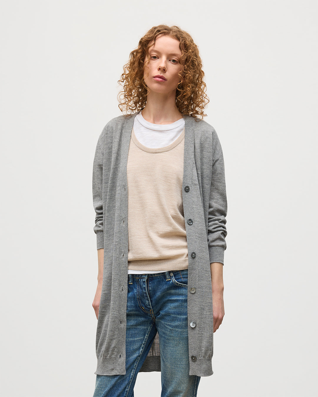 Elise Grey Long Superfine Cashmere Cardigan