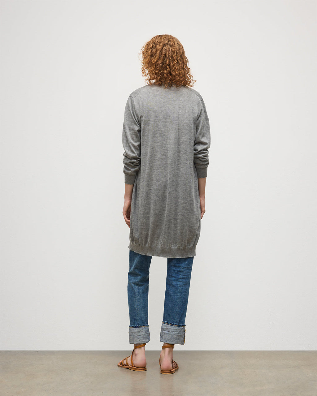 Elise Grey Long Superfine Cashmere Cardigan