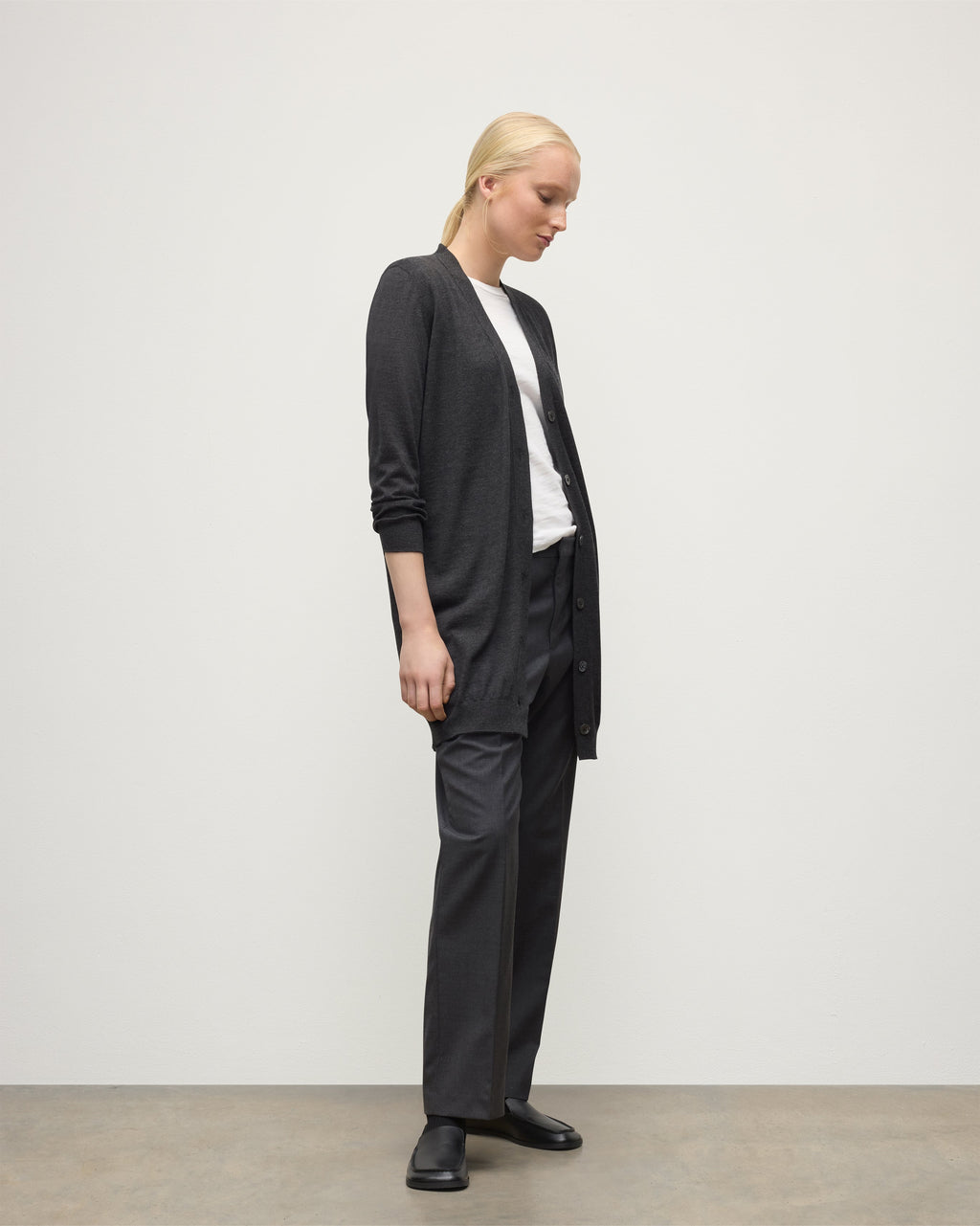 Elise Dark Grey Long Superfine Cashmere Cardigan