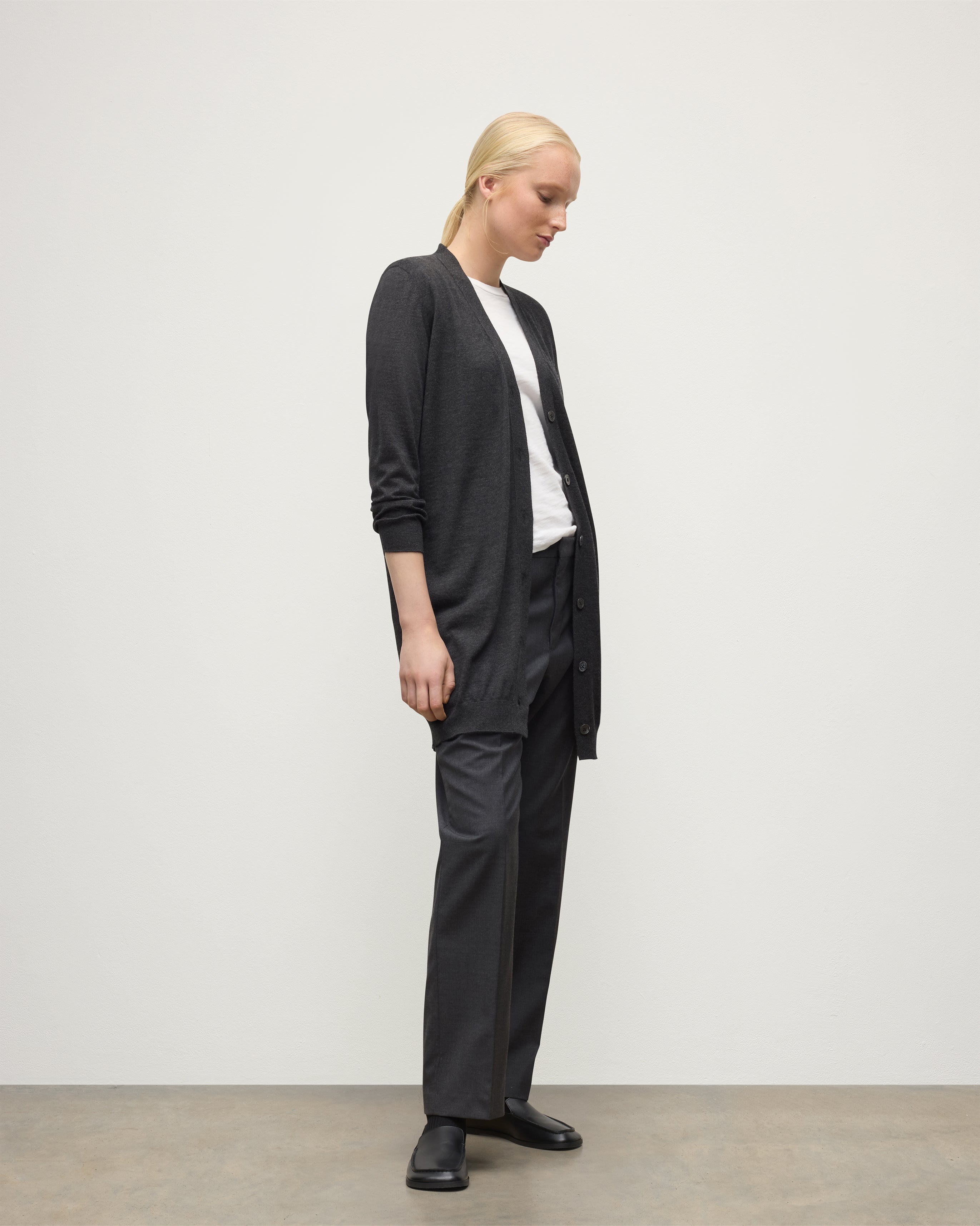 Elise Dark Grey Long Superfine Cashmere Cardigan