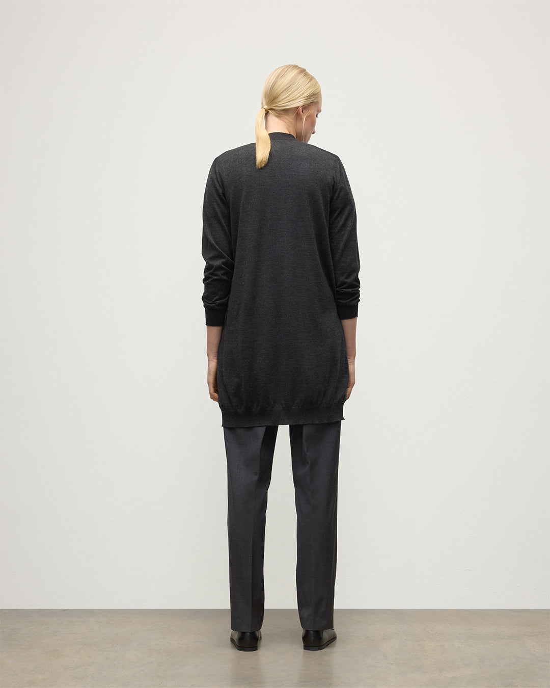 Elise Dark Grey Long Superfine Cashmere Cardigan