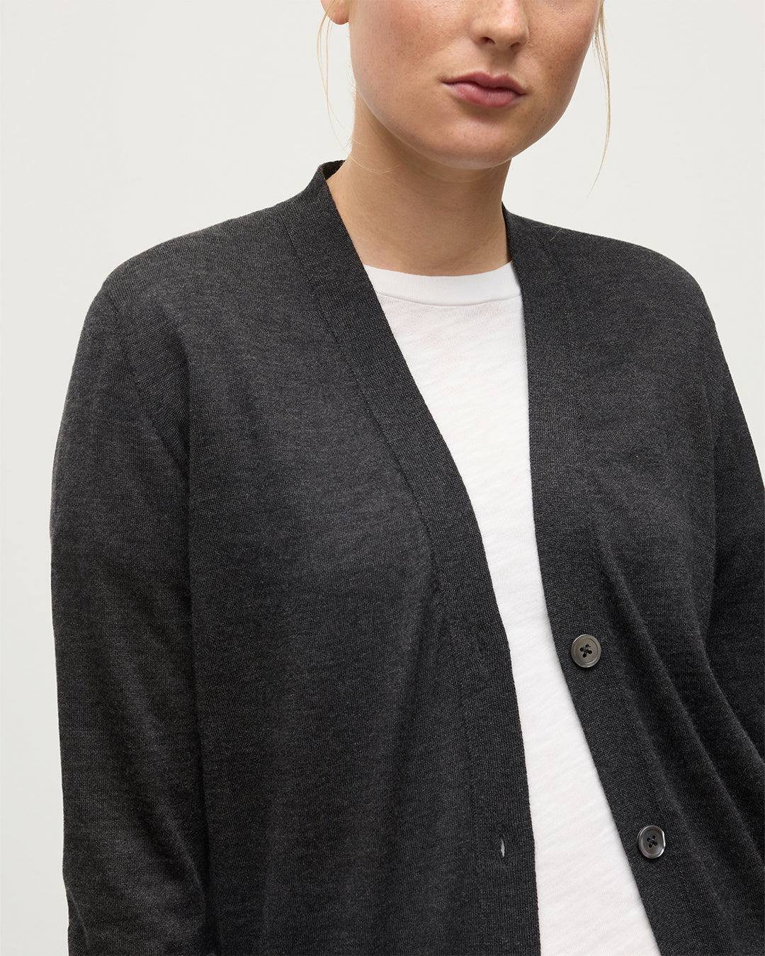 Elise Dark Grey Long Superfine Cashmere Cardigan