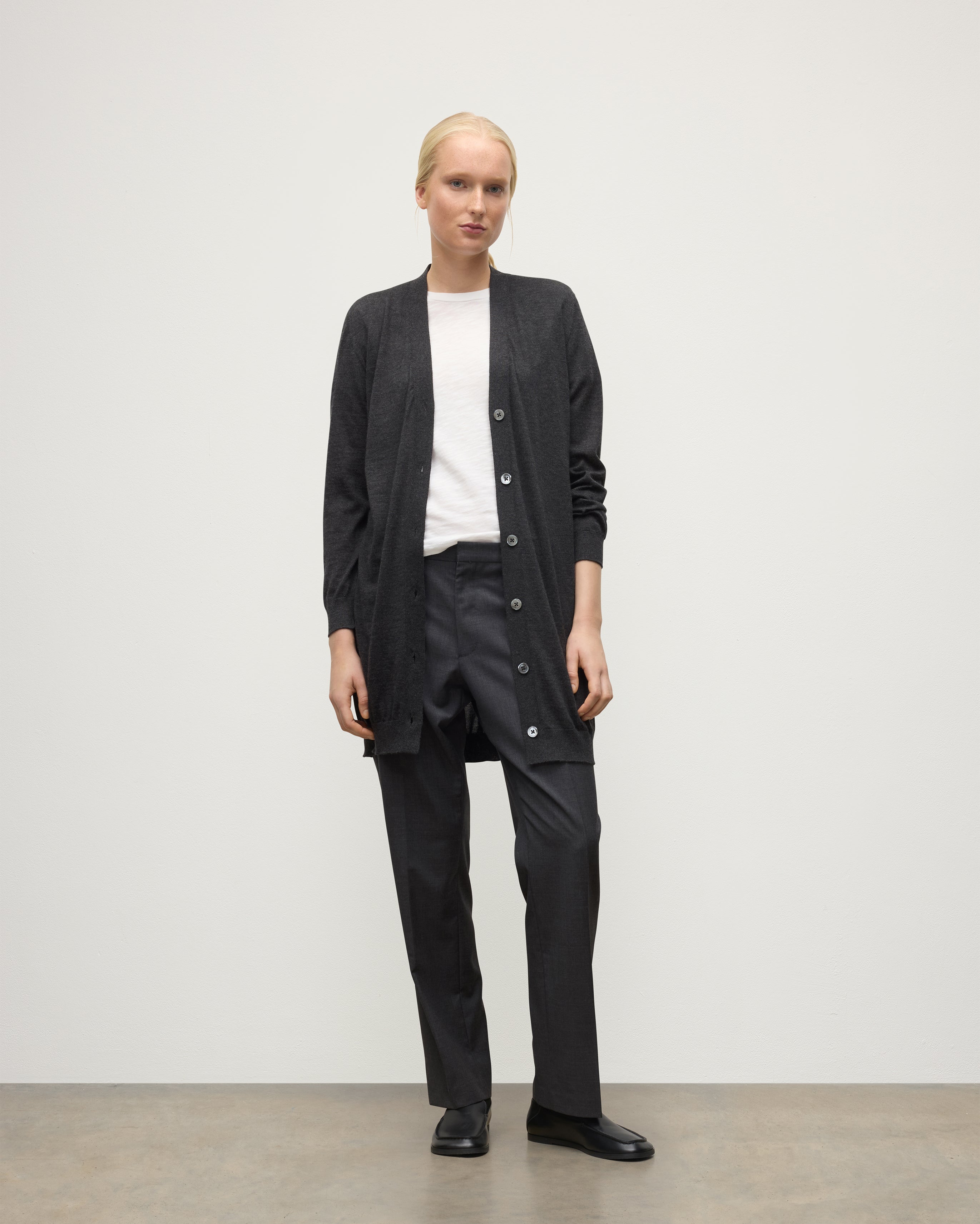 Elise Dark Grey Long Superfine Cashmere Cardigan