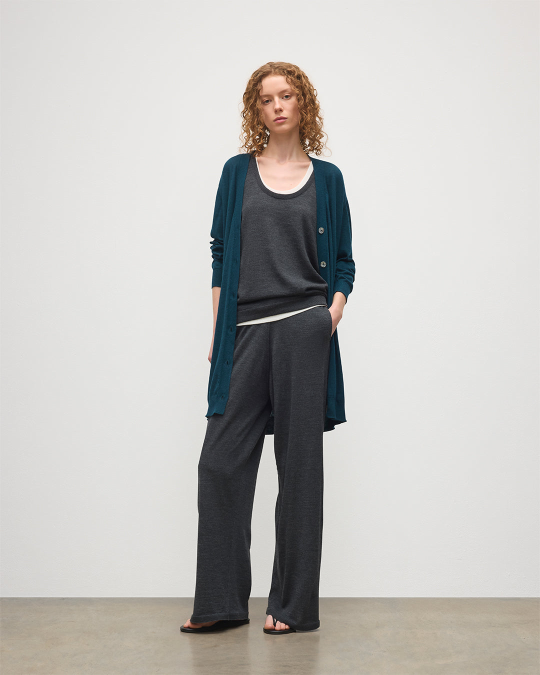 Elise Bottle Green Long Superfine Cashmere Cardigan