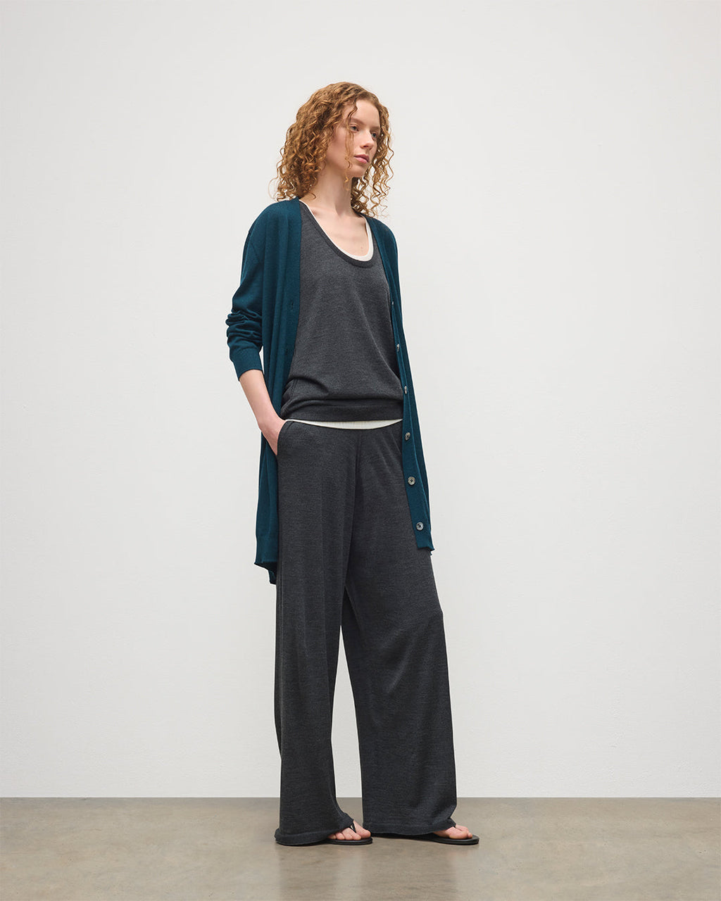 Elise Bottle Green Long Superfine Cashmere Cardigan
