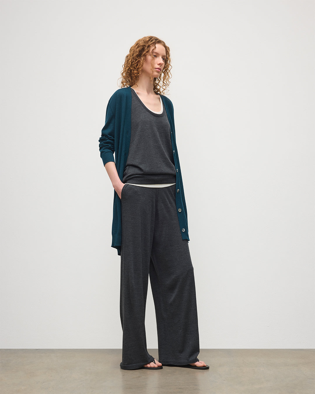 Elise Bottle Green Long Superfine Cashmere Cardigan