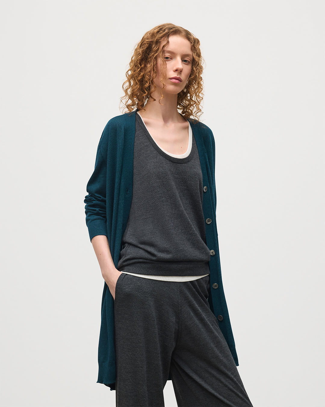 Elise Bottle Green Long Superfine Cashmere Cardigan