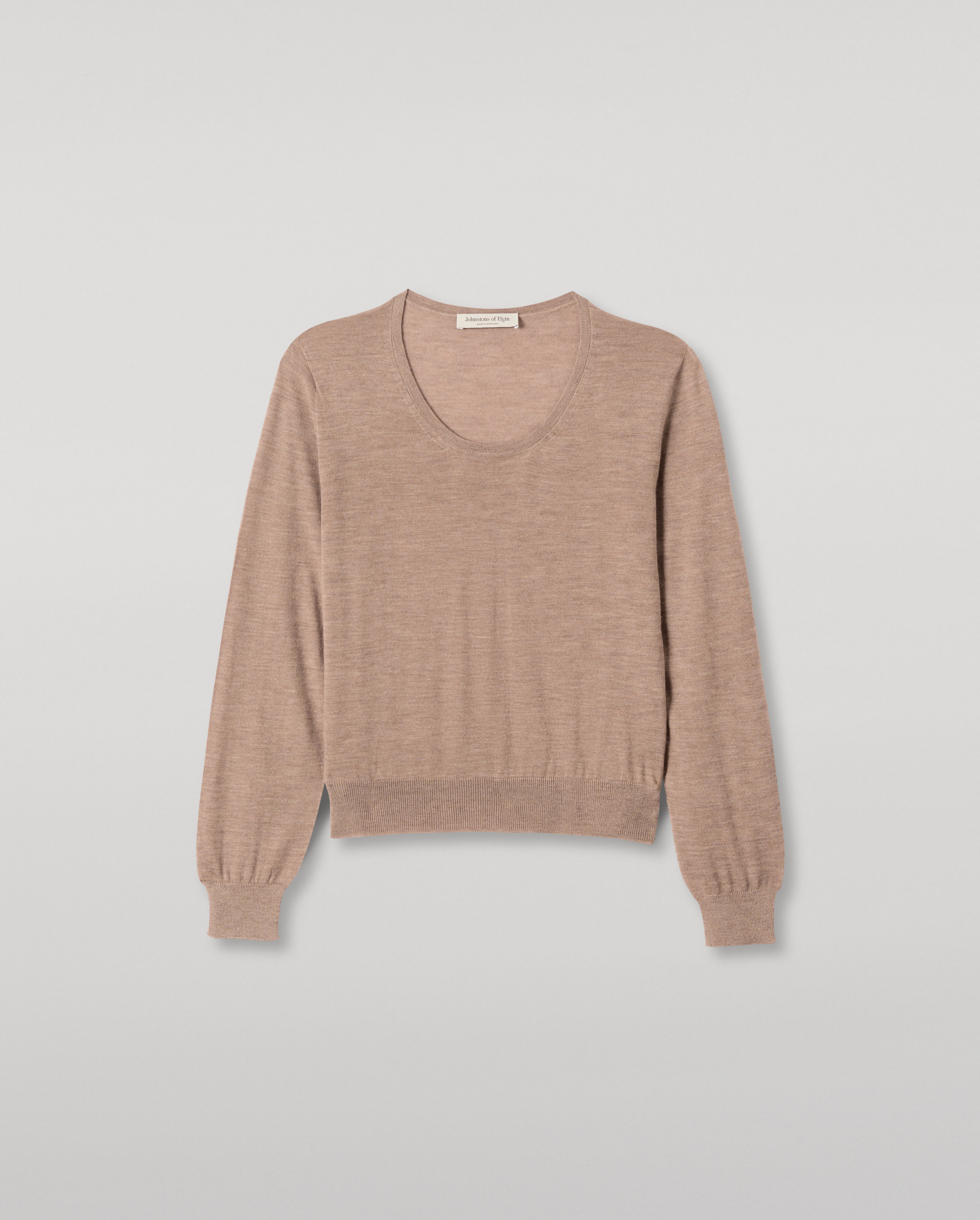 Ella Light Brown Superfine Cashmere Scoop Neck Jumper