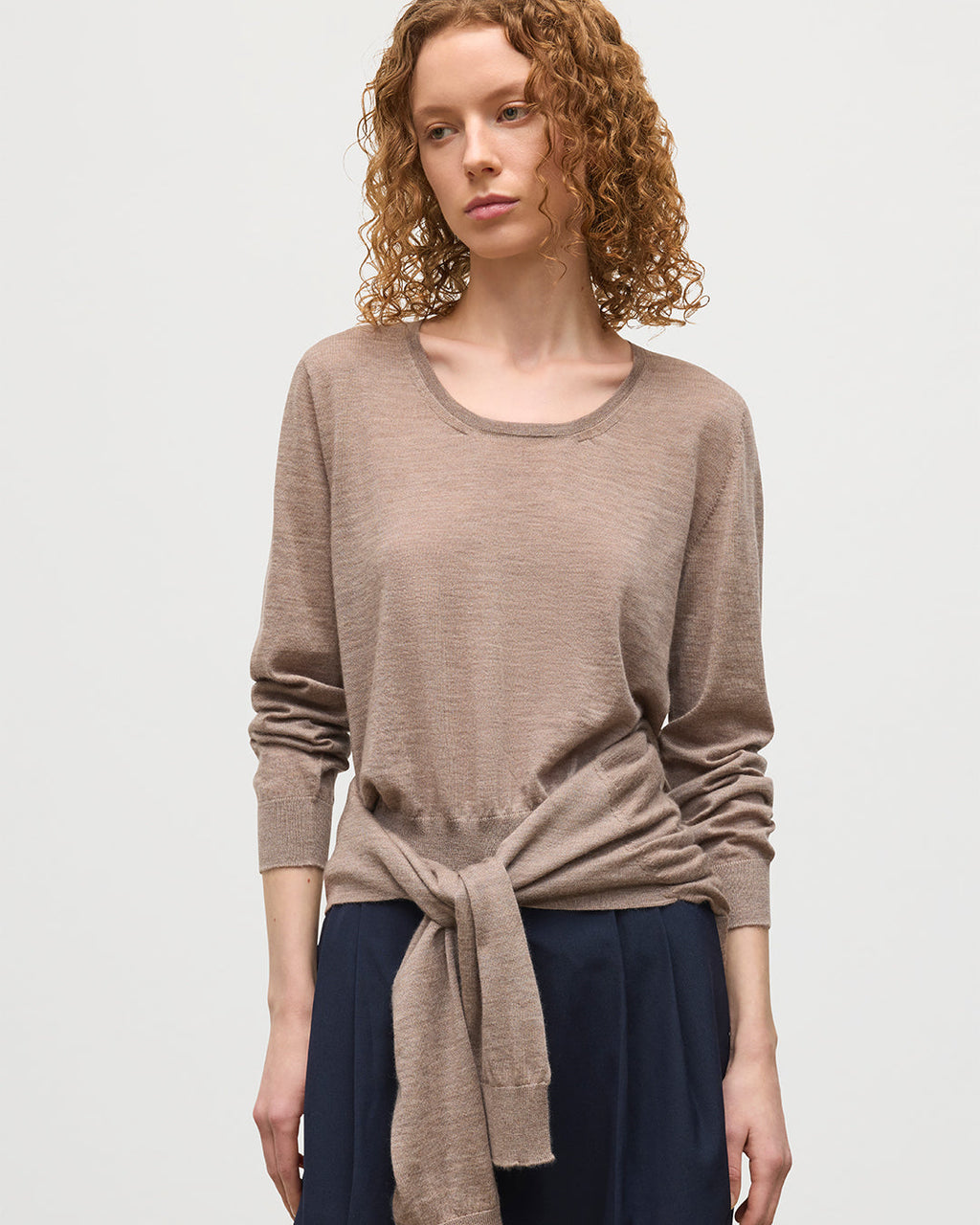 Ella Light Brown Superfine Cashmere Scoop Neck Jumper